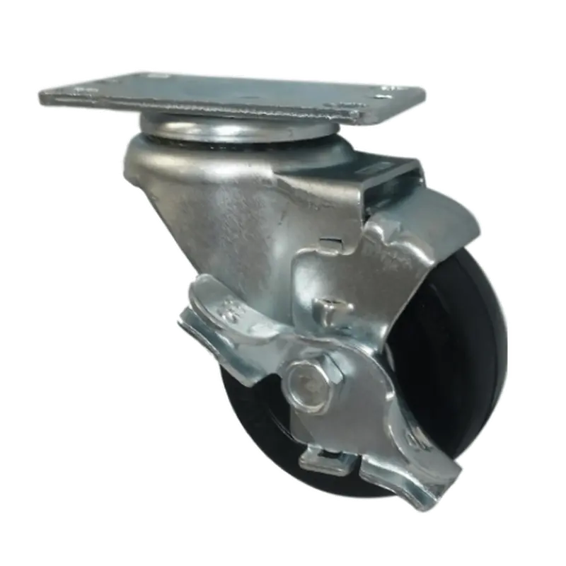 3" X 1-1/4" Soft Rubber Wheel Swivel Caster With Top Lock Brake – 300 Lb Load Rating 1