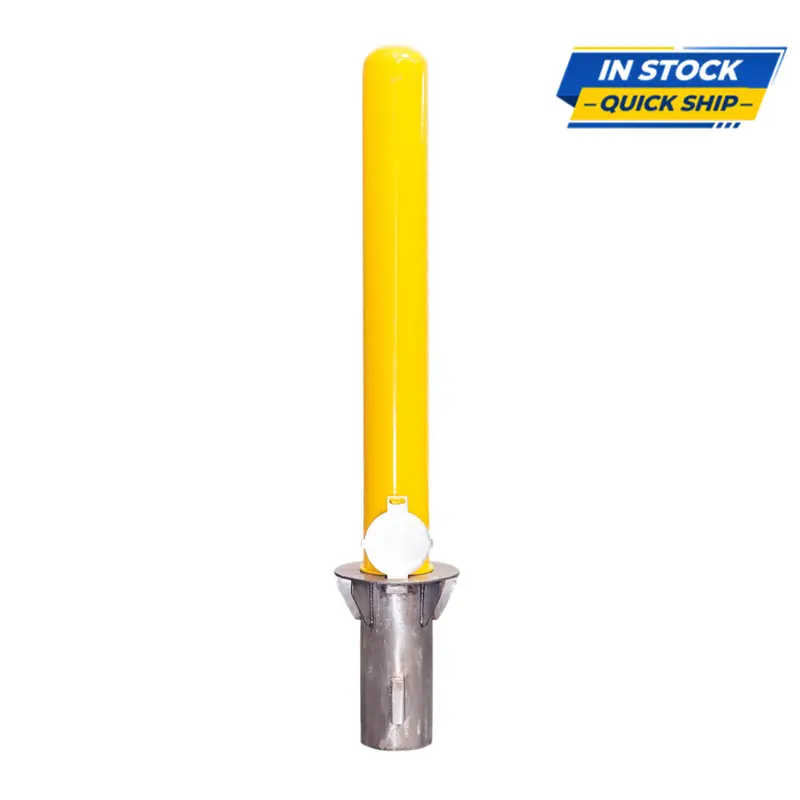 4" Removable Steel Bollard With Installation Sleeve And Padlock-Activated Security Post 1