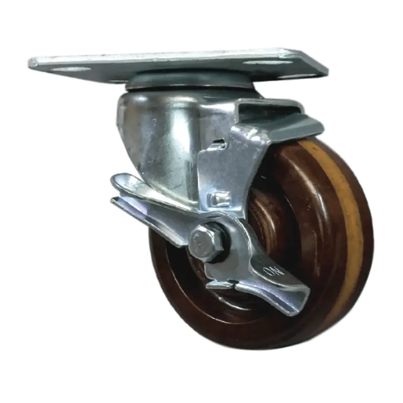 4" X 2" High-Temperature Phenolic Swivel Caster – Zinc-Plated Top-Lock Brake, 600 Lb Rating 1