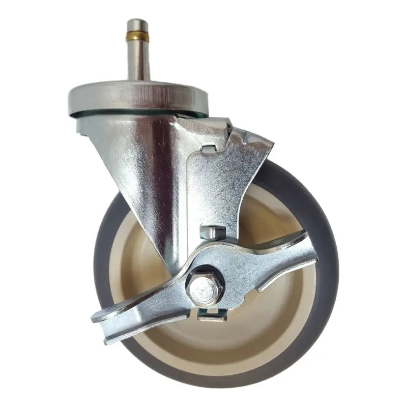 5" × 1-1/4" Thermo-Pro Swivel Caster With Brake & Grip Ring Stem (7/16") – 300 Lb Capacity 1
