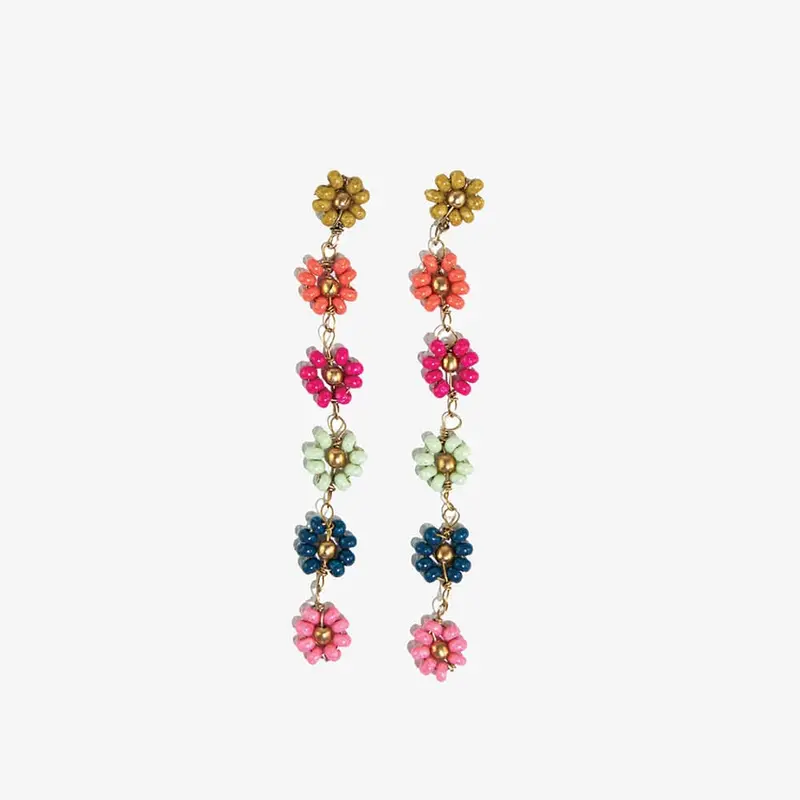 Amanda Rainbow Flower Beaded Dangle Earrings 1