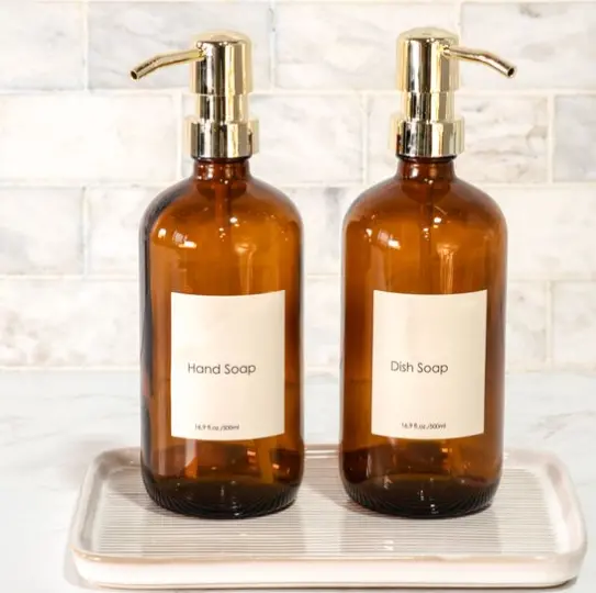 Amber-Tinted Glass Soap Dispenser 1
