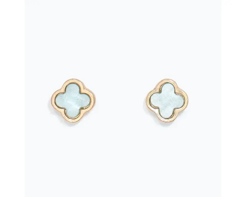Aqua Clover Gold-Tone Stud Earrings For Kids 1