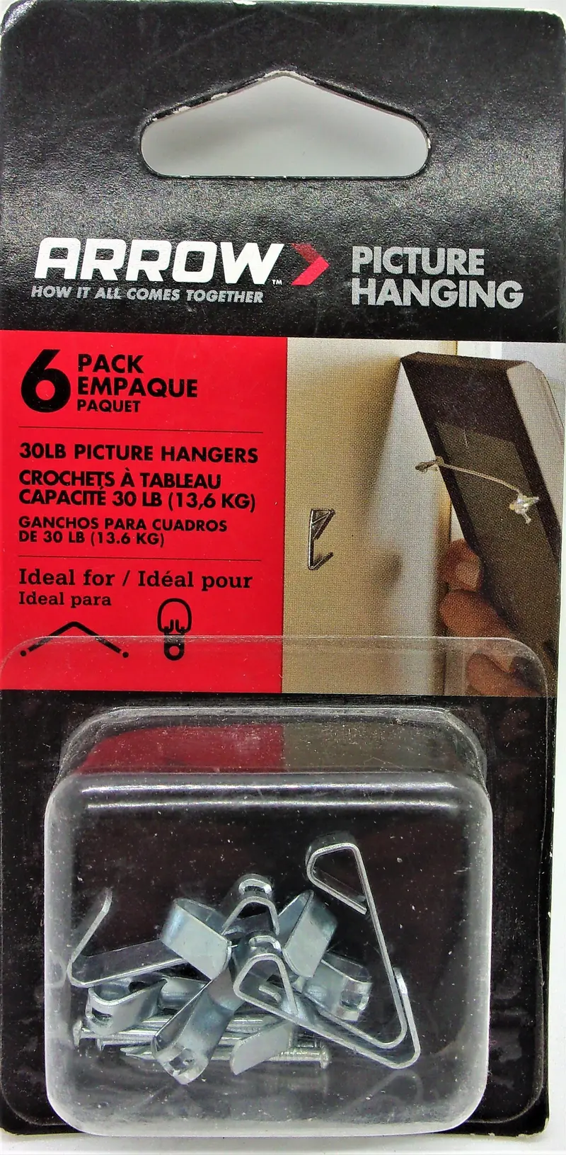 Arrow 6-Pack Heavy-Duty 30-Pound Picture Hangers – Chrome-Plated Steel 1