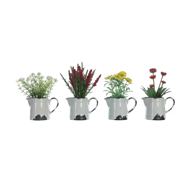Artificial Floral Arrangement In Vintage-Distressed Metal Pitcher 1