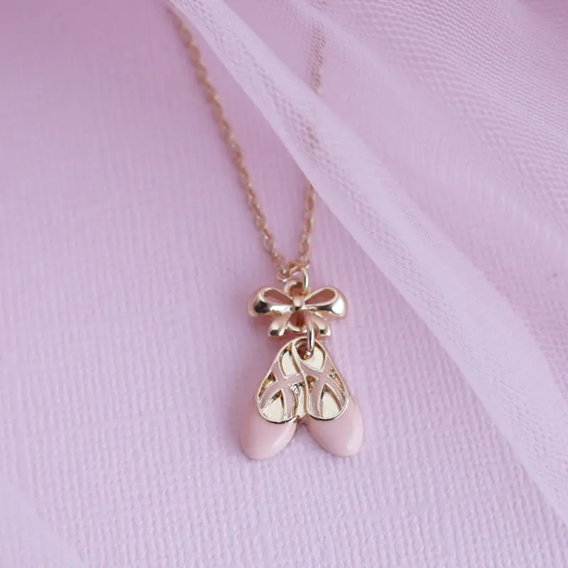 Ballet Slipper Pendant Necklace In Delicate Gold Finish 1