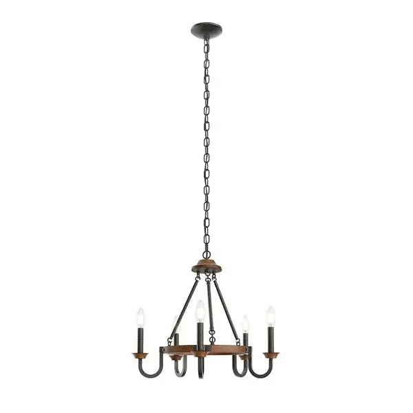 Barrett 22-Inch 5-Light Round Chandelier – Anvil Iron Frame With Auburn Stain Finish (82360) 1