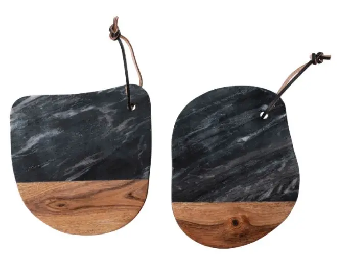 Black Marble And Solid Wood Serving Tray Combo 1