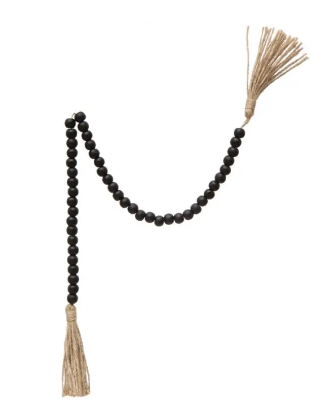Black Wooden Bead Garland With Decorative Tassels 1