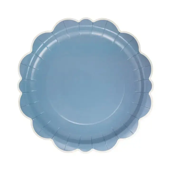 Blue Scalloped Edge Ceramic Dinner Plates 1