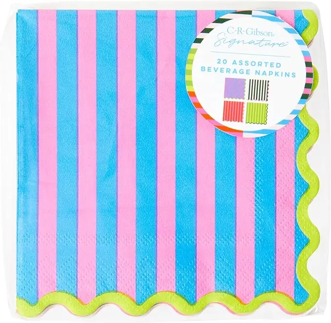 Bold-Stripe Scalloped Drink Napkins 1