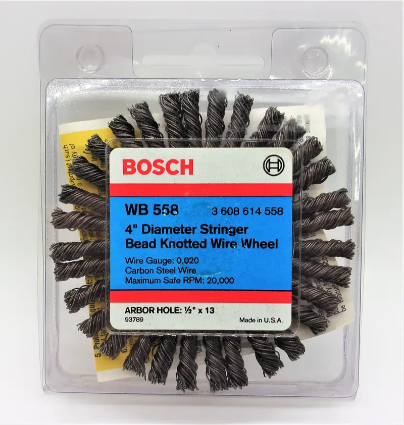 Bosch Wb558 Knotted Wire Wheel – 4-Inch Carbon Steel Stringer Bead, 1/2-Inch Arbor 1