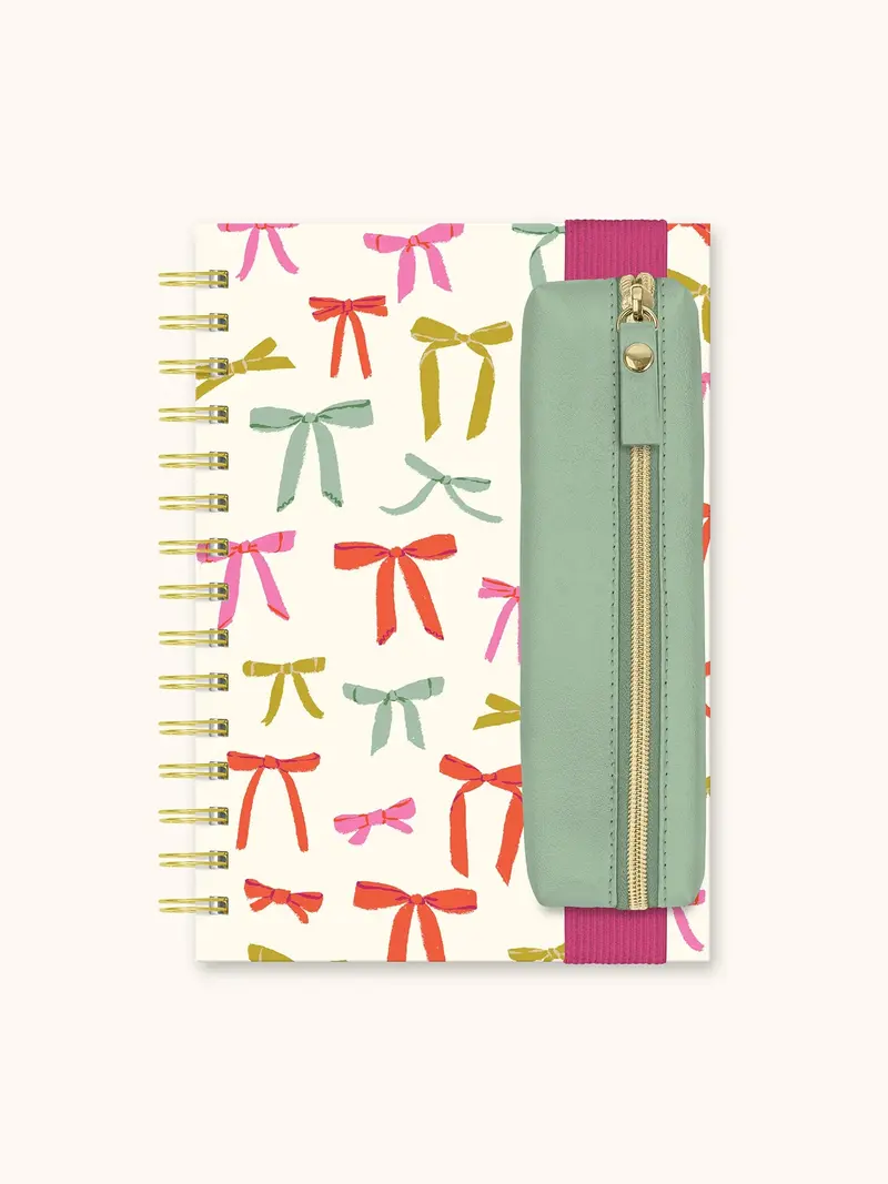 Bow-Embellished Oliver Notebook With Pen Storage Pocket 1