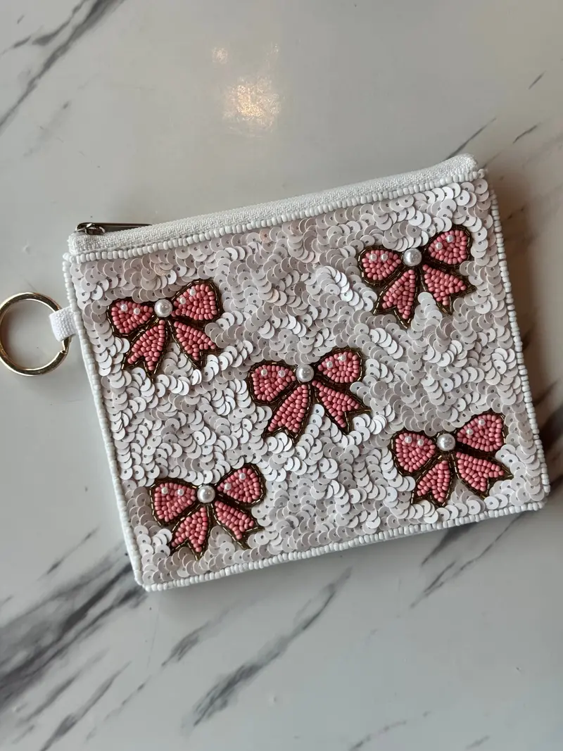 Bridal Ribbon-Decorated Beaded Coin Pouch 1