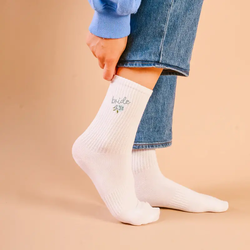 Bride-Embellished Crew Socks With Embroidered Detailing 1