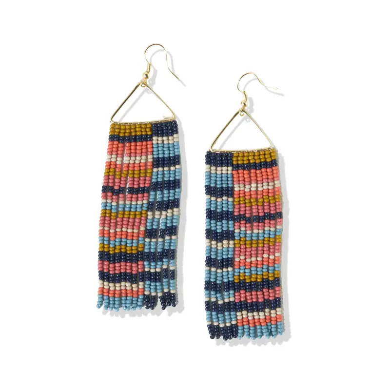 Brooke Navy Horizontal-Stripe Beaded Fringe Earrings 1