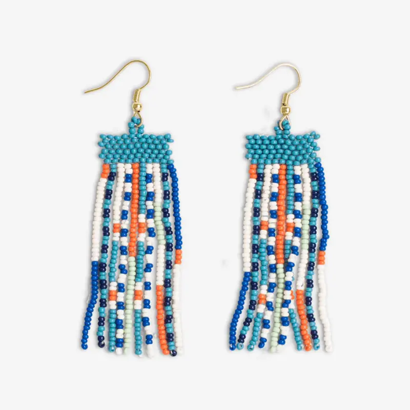 Coastal-Inspired Mixed-Pattern Beaded Fringe Earrings 1