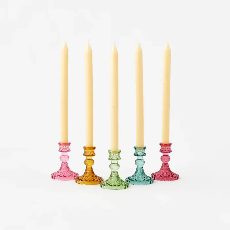 Colorful Glass Taper Candle Holders Set 1