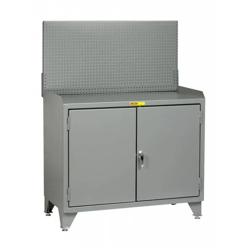 Counter-Height Bench Cabinet: Pegboard Panel & Solid Doors 1