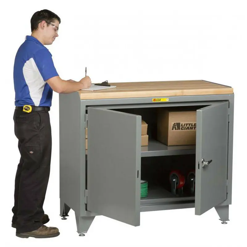 Counter-Height Workbench Cabinet With Butcher Block Surface 1