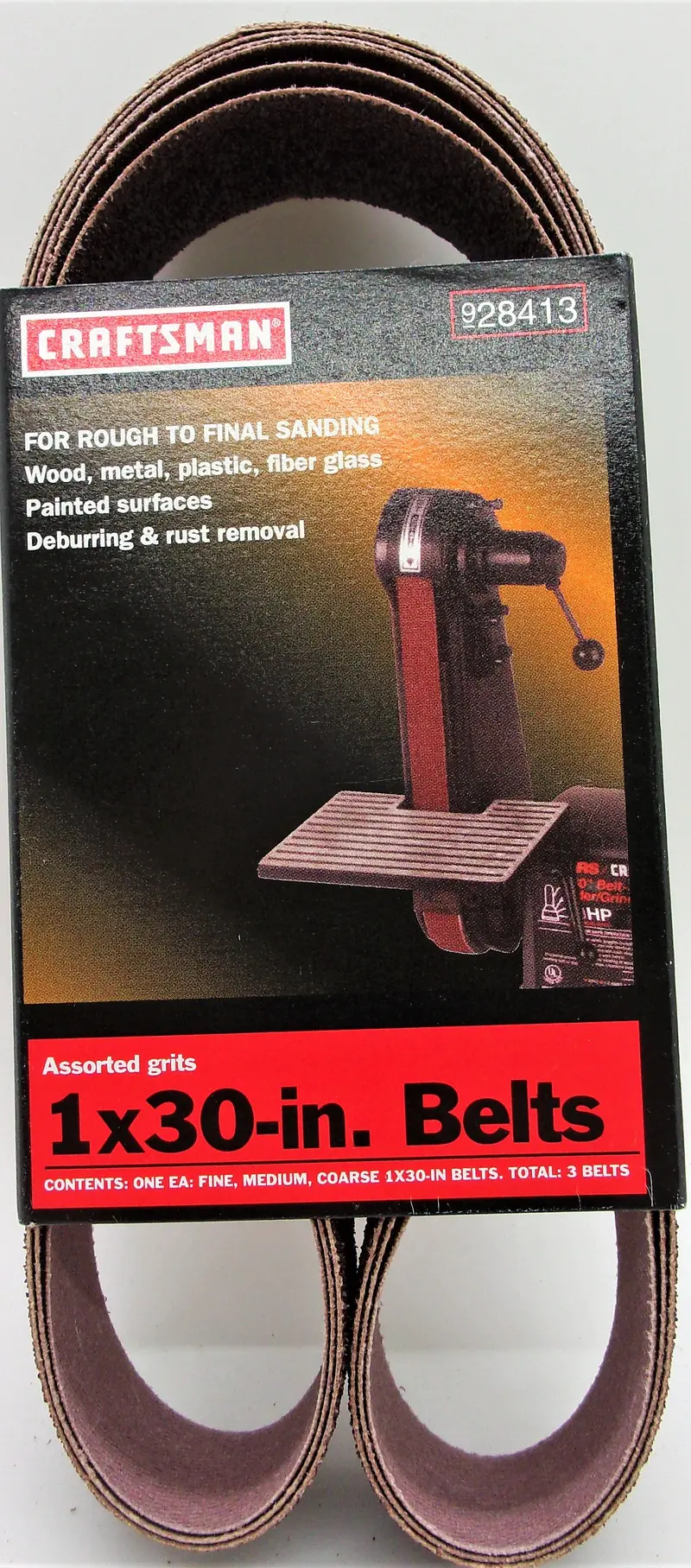 Craftsman 1-Inch X 30-Inch Sanding Belts – 3-Pack Assorted Grits (928413) 1