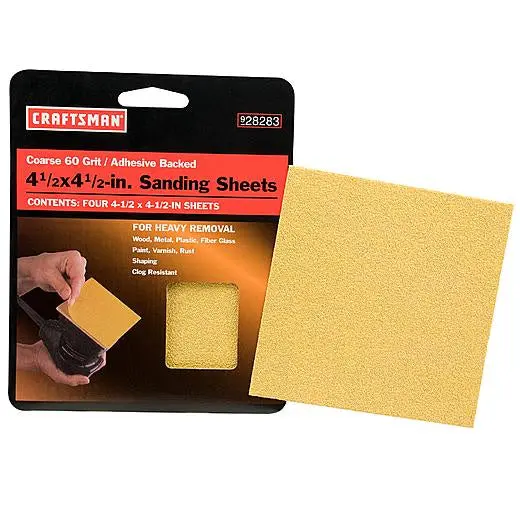Craftsman 4-Pack 4.5-Inch Square Sanding Sheets – 60 Grit (#928283) 1