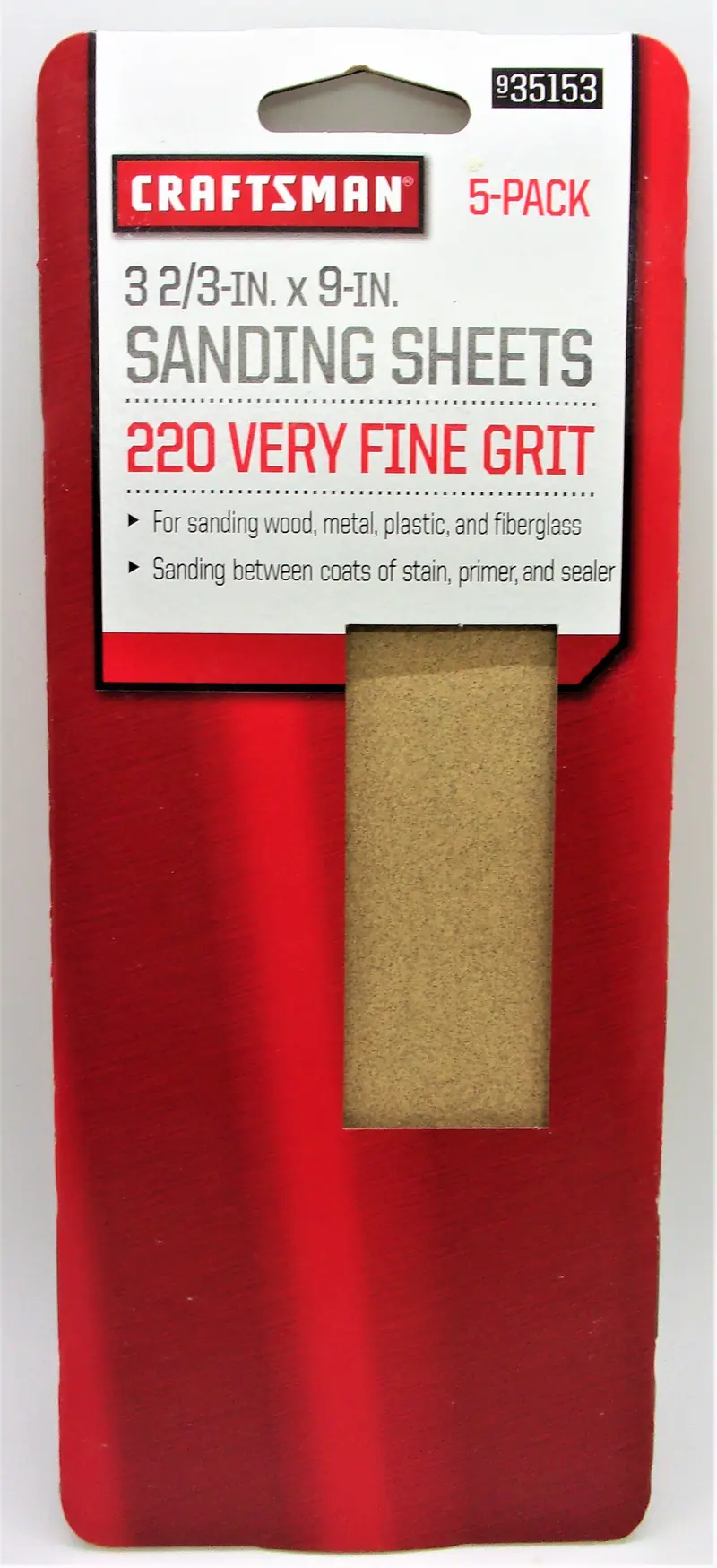 Craftsman 5-Pack Of 3-2/3-Inch By 9-Inch Very Fine (220-Grit) Sanding Sheets – Model 935153 1