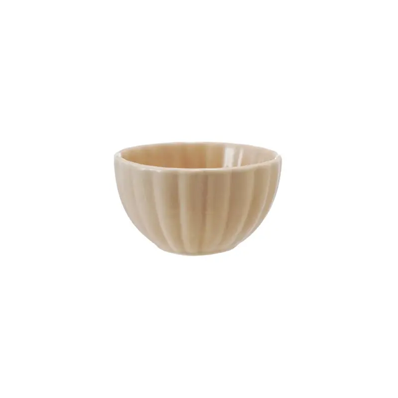 Cream-Colored Ribbed Ceramic Serving Bowl 1