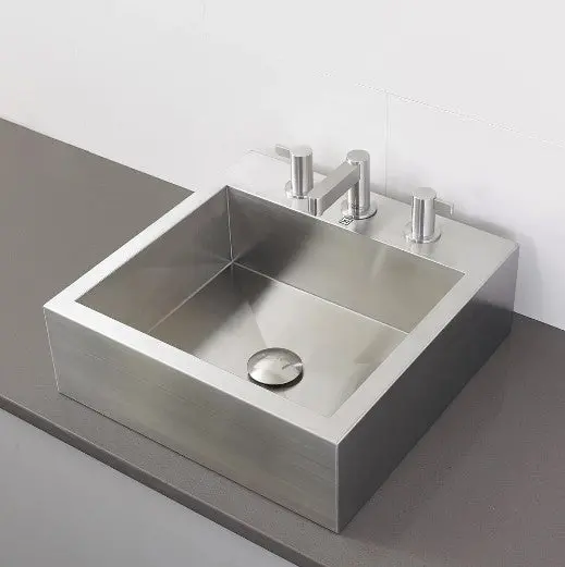 Decolav 1280-8B Rectangular Vessel Sink In Brushed Stainless Steel With 8" Faucet Deck 1