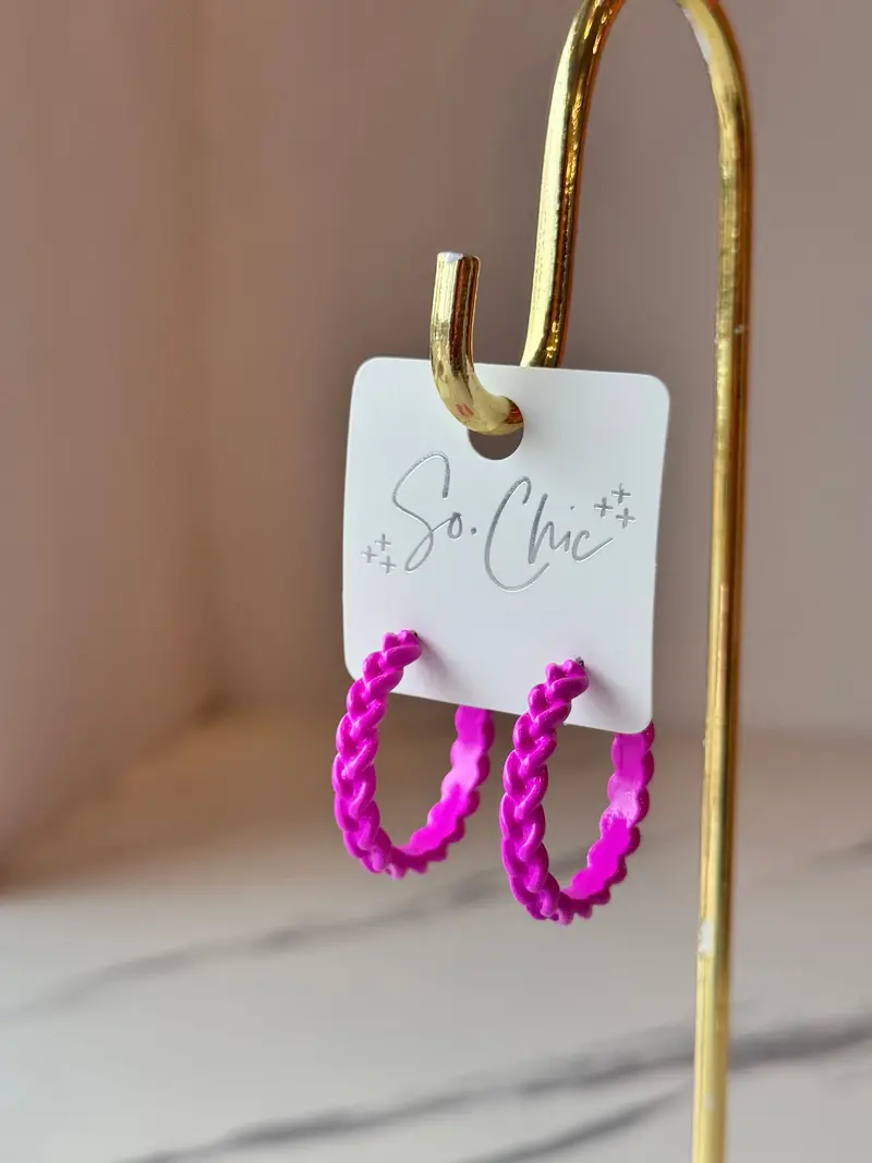 Electric Purple Rope Hoop Earrings With Metallic Finish 1