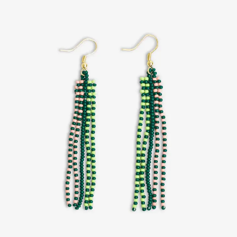 Emerald Beaded Fringe Earrings With Speckled Border And Solid Center 1