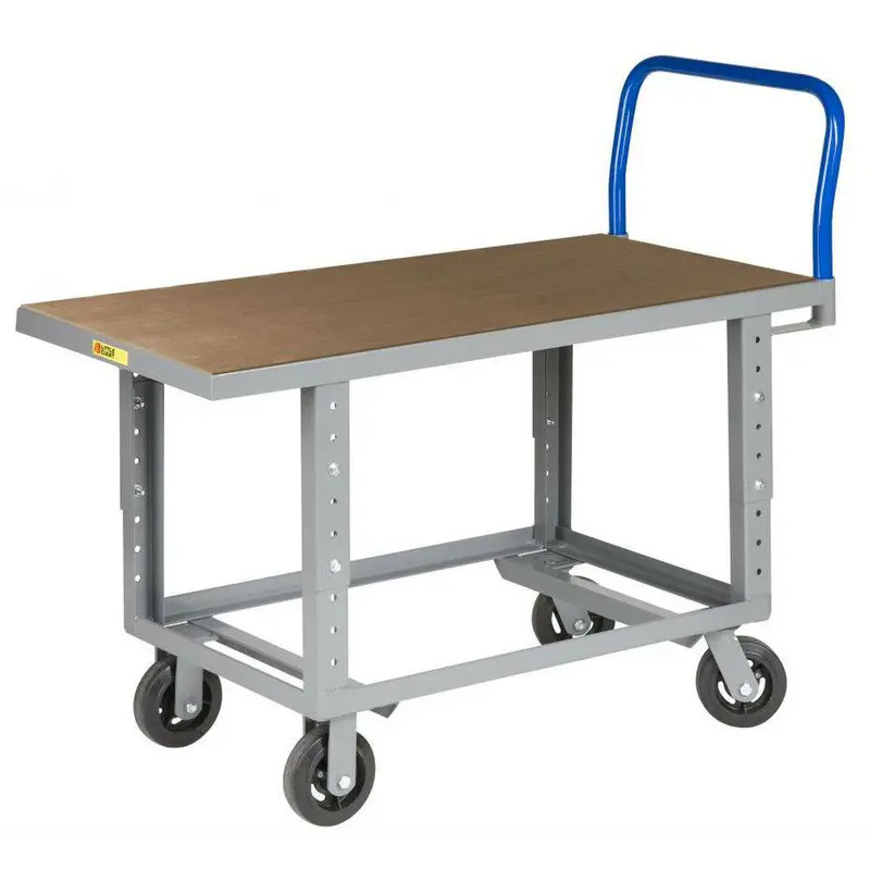 Ergonomic Adjustable-Height Platform Truck – Hardwood Deck On Steel Frame 1
