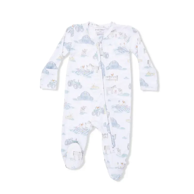 Farm Animal Party Print Two-Way Zip-Up Footie 1