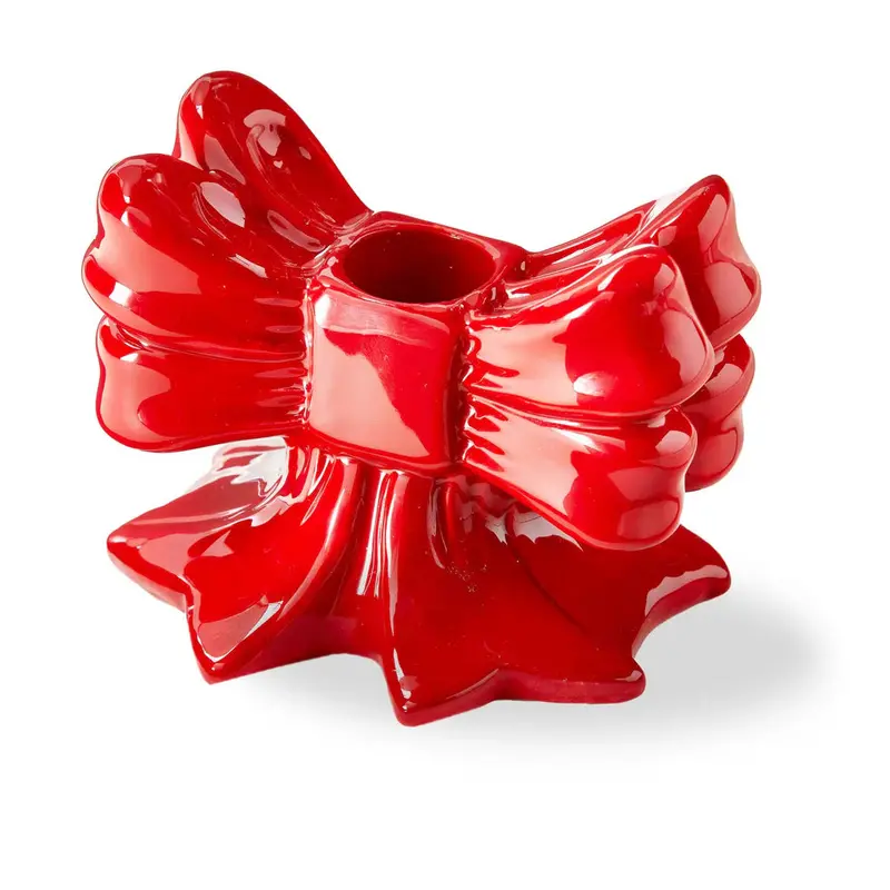 Festive 'Very Merry' Bow Taper Candle Holder 1