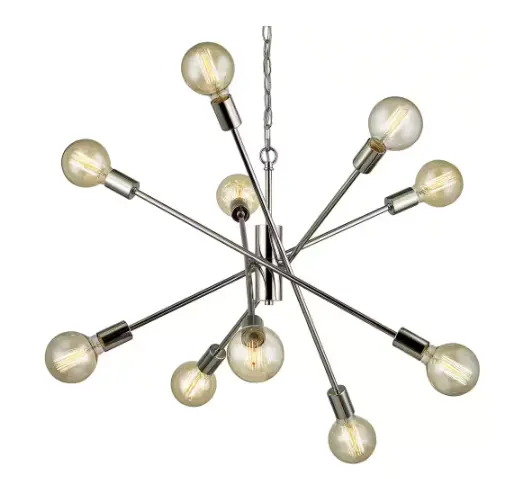 Fife Polished Nickel 10-Light Sputnik Chandelier – Retro-Inspired With G30 Vintage Bulbs 1