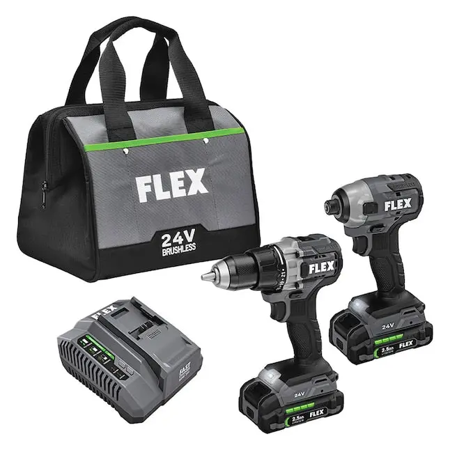 Flex 24V Brushless 2-Tool Combo Kit – Includes Dual Batteries, Charger, And Soft Case 1