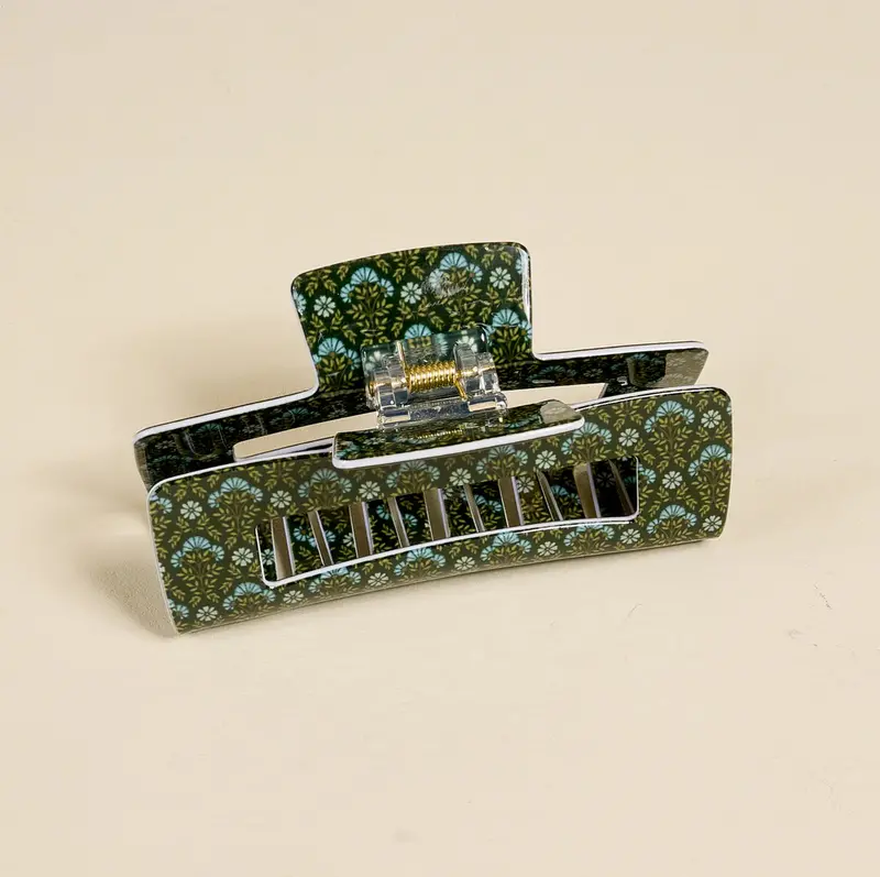Forest Green Floral Claw Clip 1