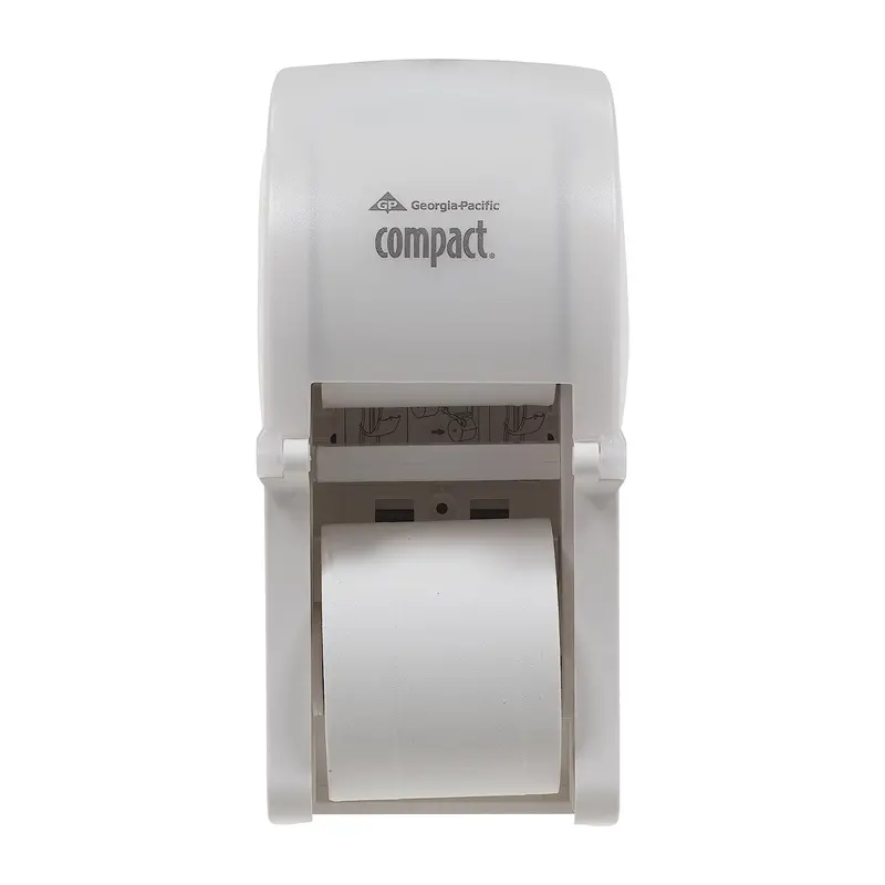 Georgia-Pacific Compact 56767 Vertical Double-Roll Translucent White Toilet Tissue Dispenser 1