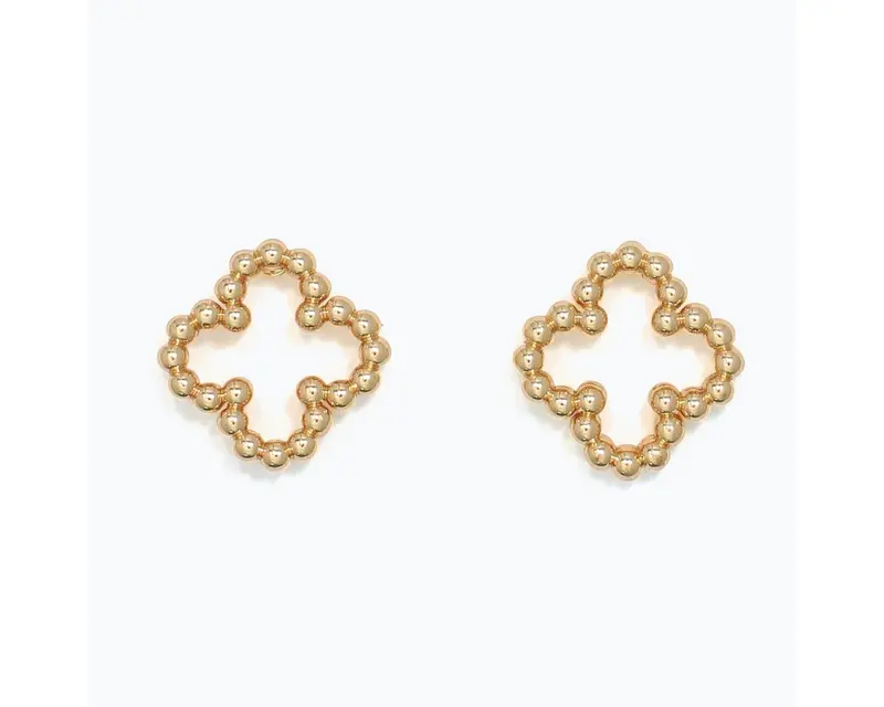 Gold-Plated Beaded Clover Earrings – Dainty & Playful 1