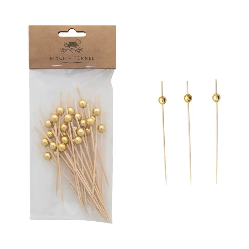 Gold-Tone Metallic Cocktail Picks With Ball Tips 1