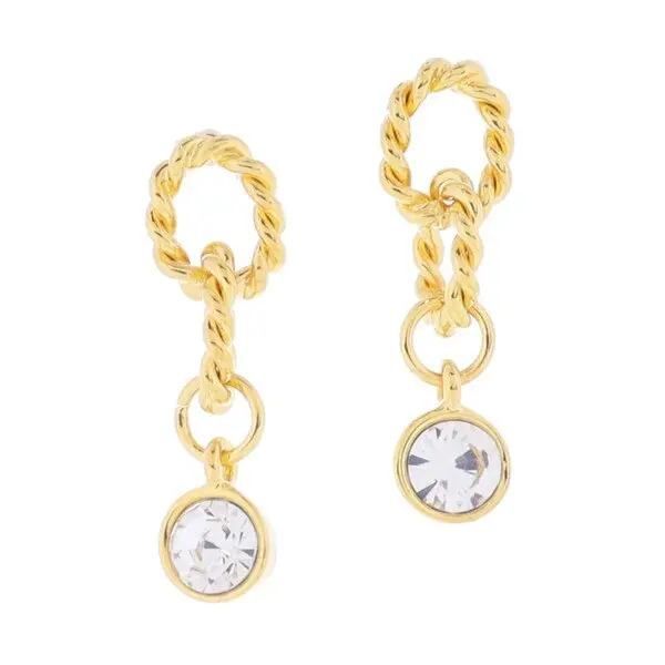 Gold Twist Link Earrings With Clear Crystal Accents 1