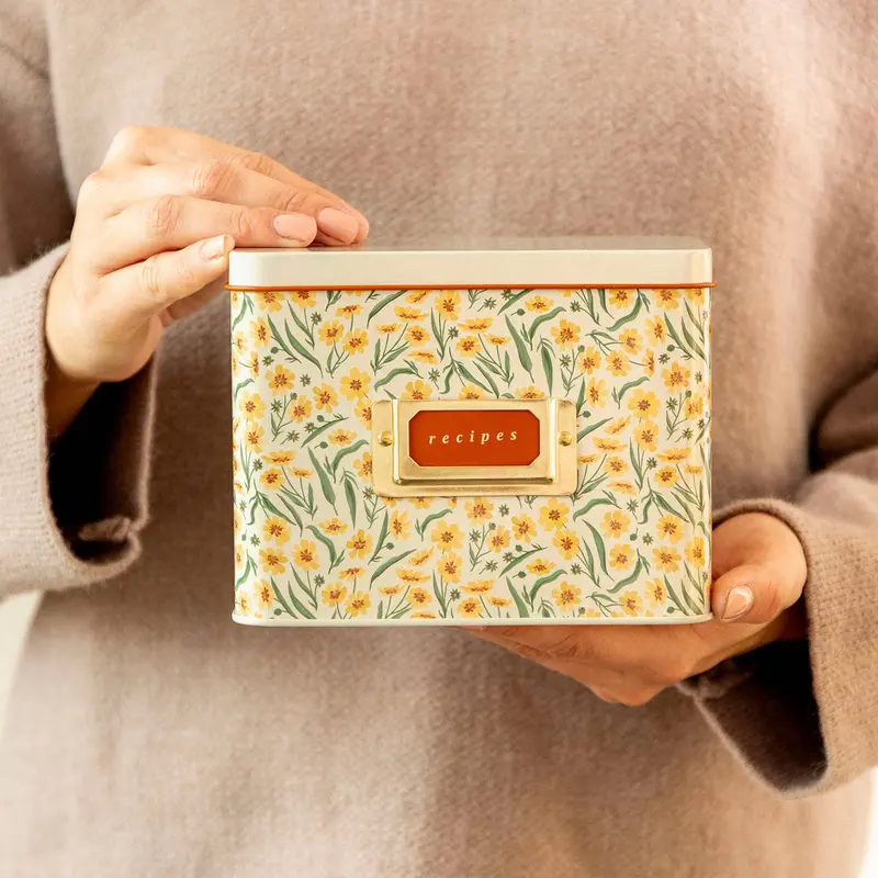 Goldenmane Collection Tin Recipe Box With Elegant Finish 1