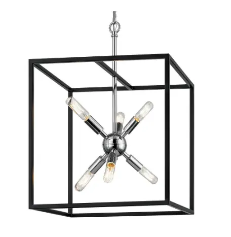 Halley Matte Black 6-Light Pendant – 16-Inch Suspension With Polished Chrome Cluster 1