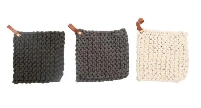 Hand-Crocheted Pot Holder With Genuine Leather Hanging Loop 1