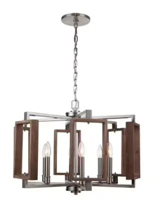 Hd-1253Bn Zurich Brushed Nickel 6-Light Chandelier – Wood-Accented Modern Fixture 1
