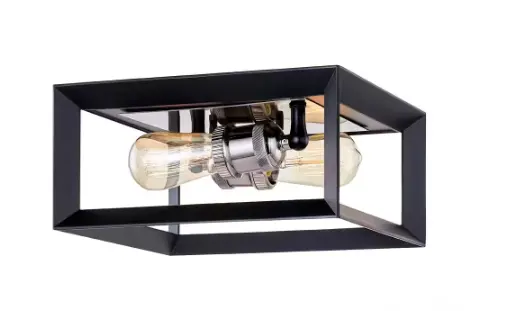 Hd-1541An Walden Forge 2-Light Flush Mount – Black Frame With Antique Nickel Sockets 1
