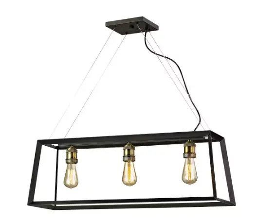 Hd-1547-I Walden Forge 3-Light Linear Island Pendant – Black Frame & Antique Brass Sockets 1