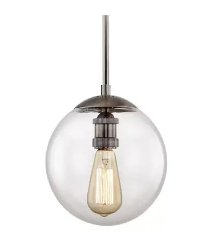 Hd-1611Hn Historic Nickel 1-Light Globe Pendant – 9-Inch Fixture With Vintage Bulb 1