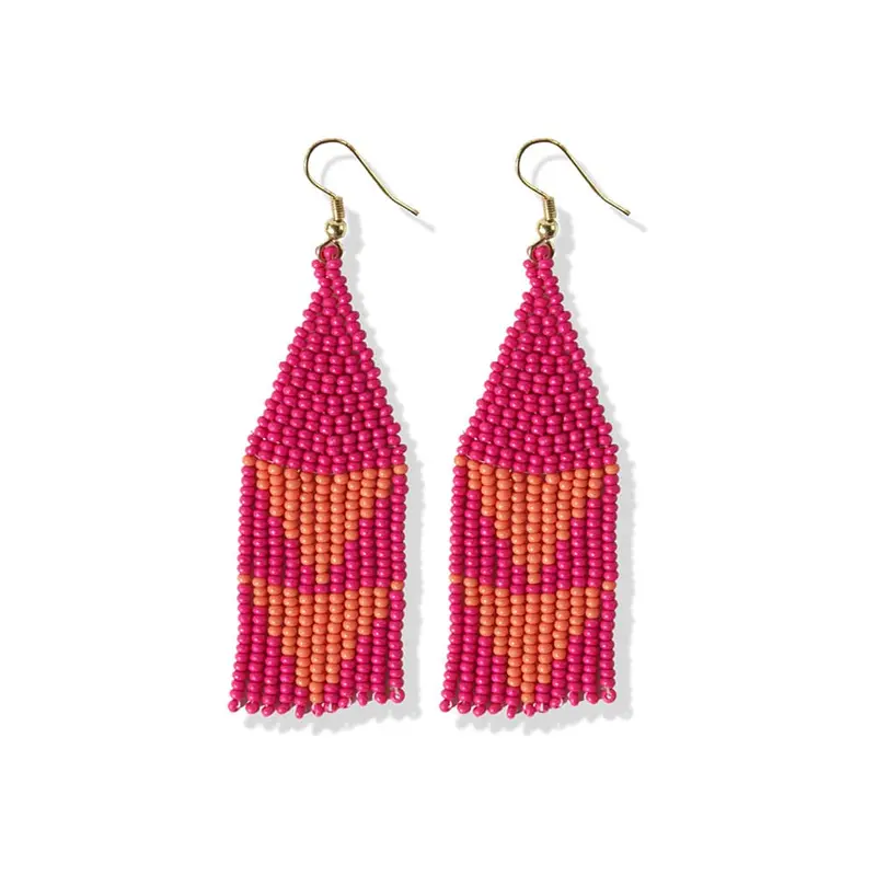 Hot Pink & White Geometric Triangle Fringe Earrings – Lennon Series 1
