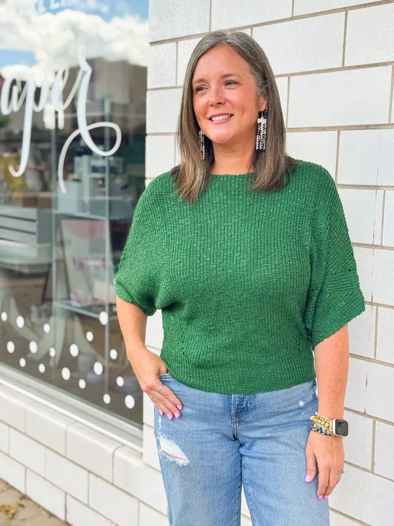 Hunter Green Cropped Knit Sweater For Women 1
